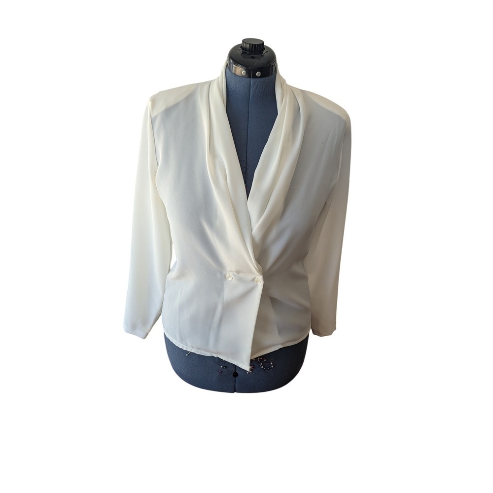 Impressions of California Vintage Shawl Collar Blouse Size 8‎ Ivory